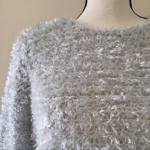 Vintage 90s Silver Fuzzy Eyelash Sweater - Picture 3 of 5